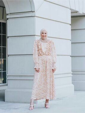 Floral Ruffle Maxi Dress in pink orange